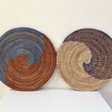 Duo of rattan trays for wall decoration