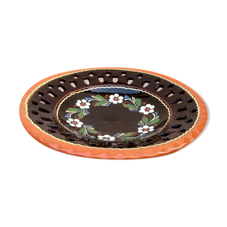 Openwork dish Floral decoration Polychrome enamelled ceramic from Thun (Switzerland)