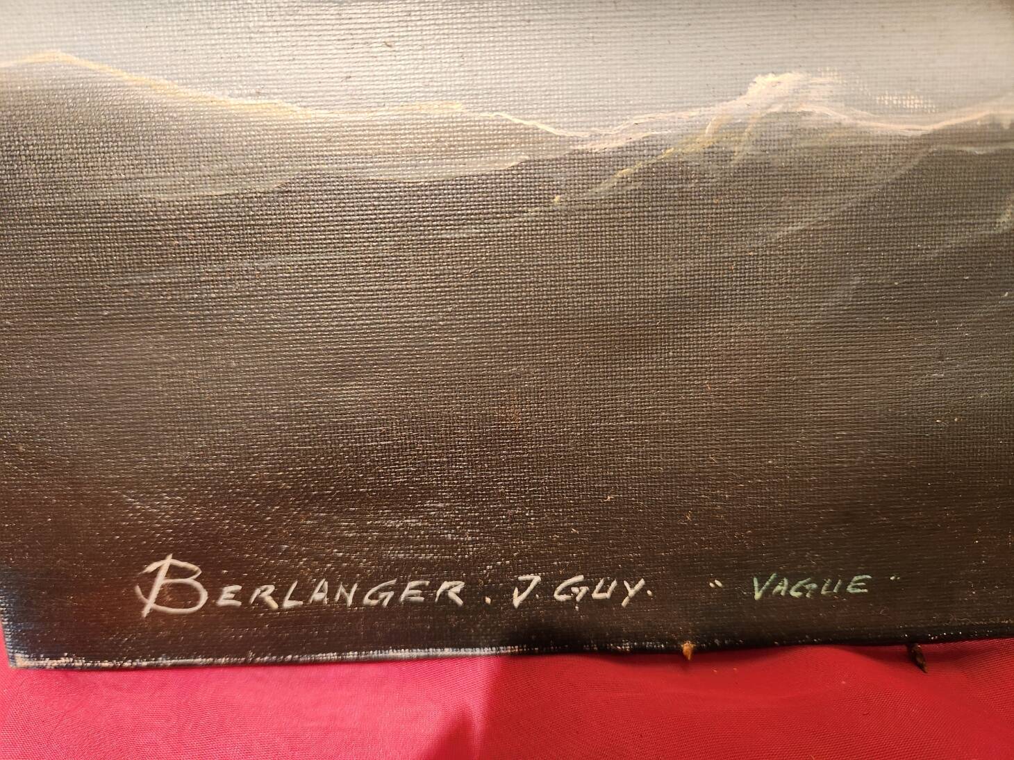 Grand tableau huile sur toile onirique signé Jean Guy Berlanger titre Vague