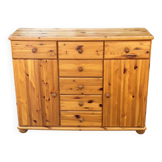 English chest of drawers, solid pine sideboard, 7 drawers and 2 doors