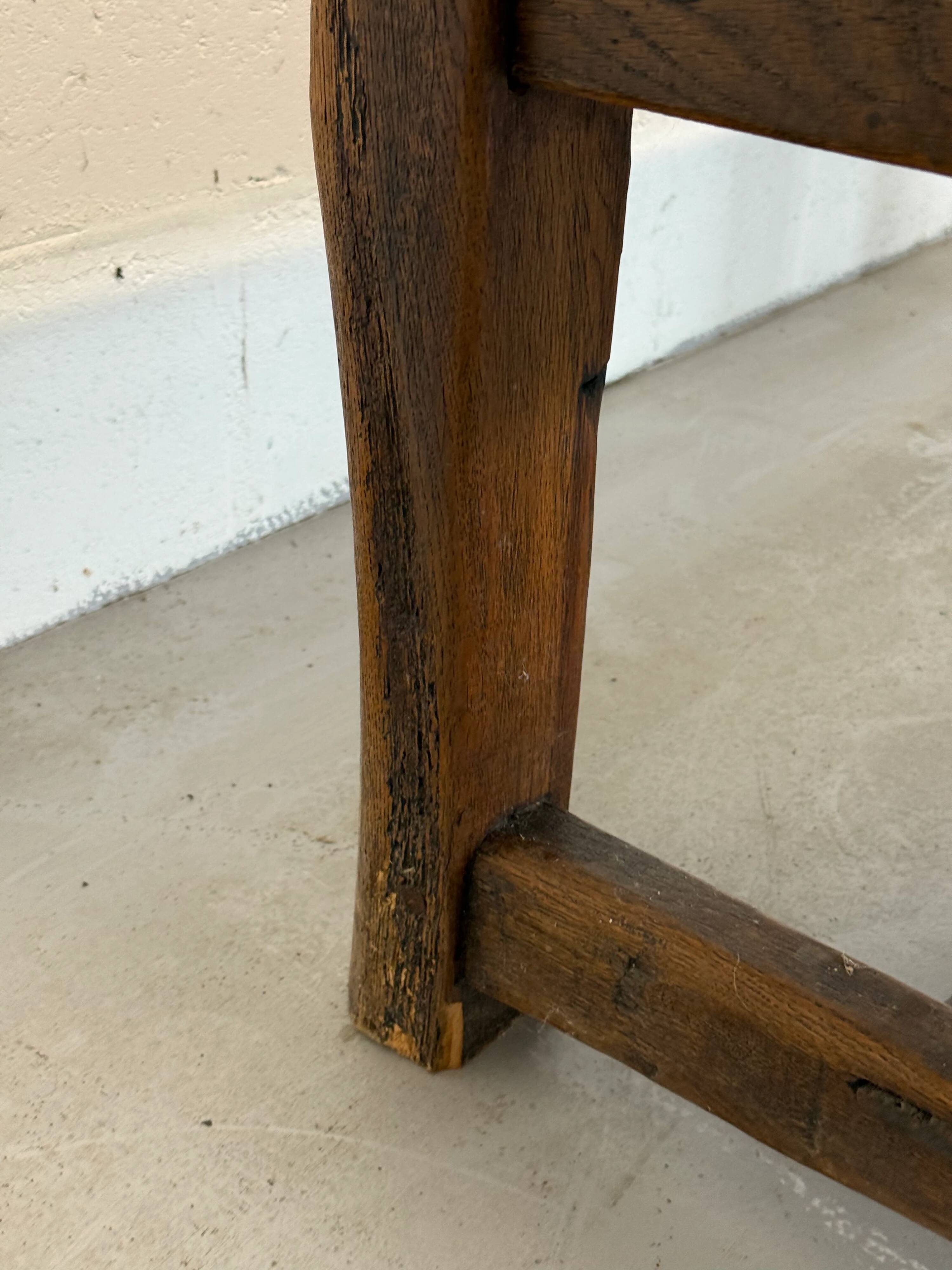 Old farmhouse table in solid oak, 1 drawer, France