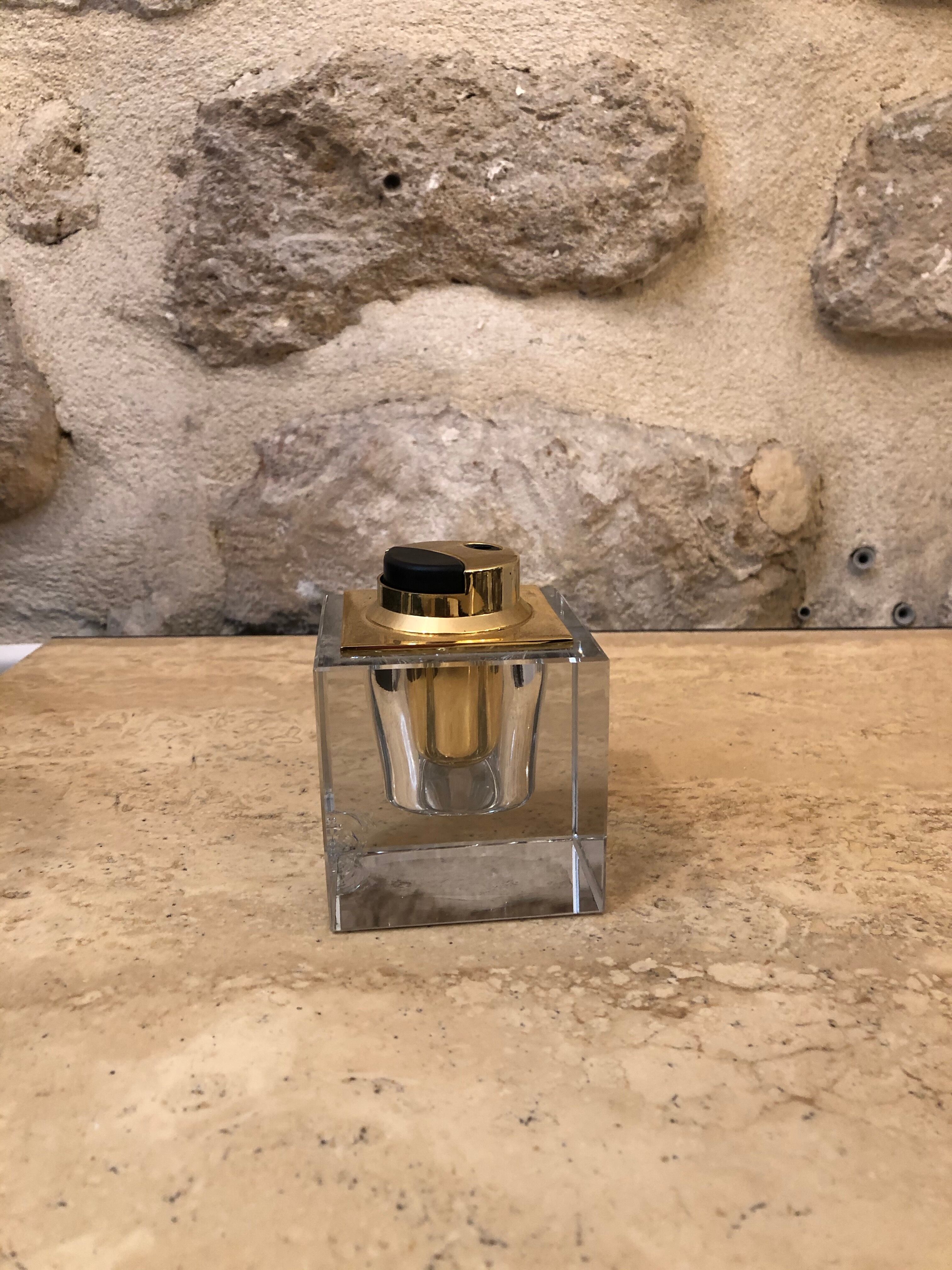 Transparent and gold glass table lighter - 70s