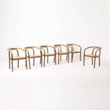 Ensemble de 6 chaises de salle à manger en bois et en rotin synthétique par Antonin Sumen pour Ton.