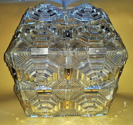 Kamenicky Senov glass cube pendant, Mid-Century modernist Glass Crystal Kinkeldey Chandelier