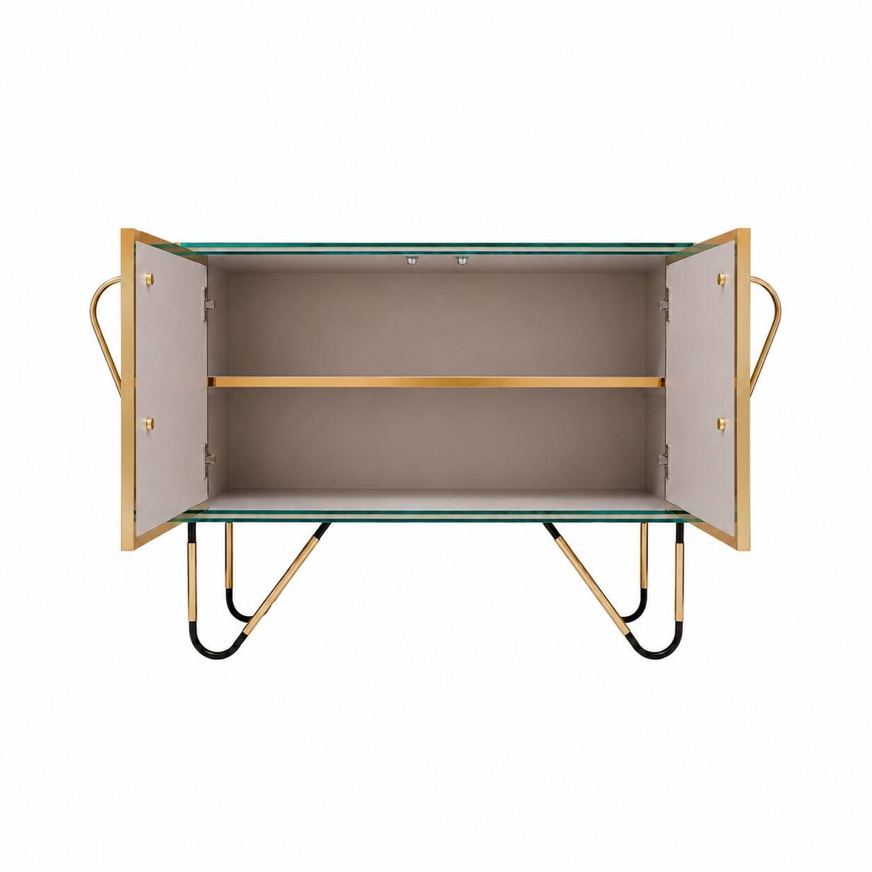 Mid-Century Modern Style Solid Wood and Colored Glass Italian Sideboard