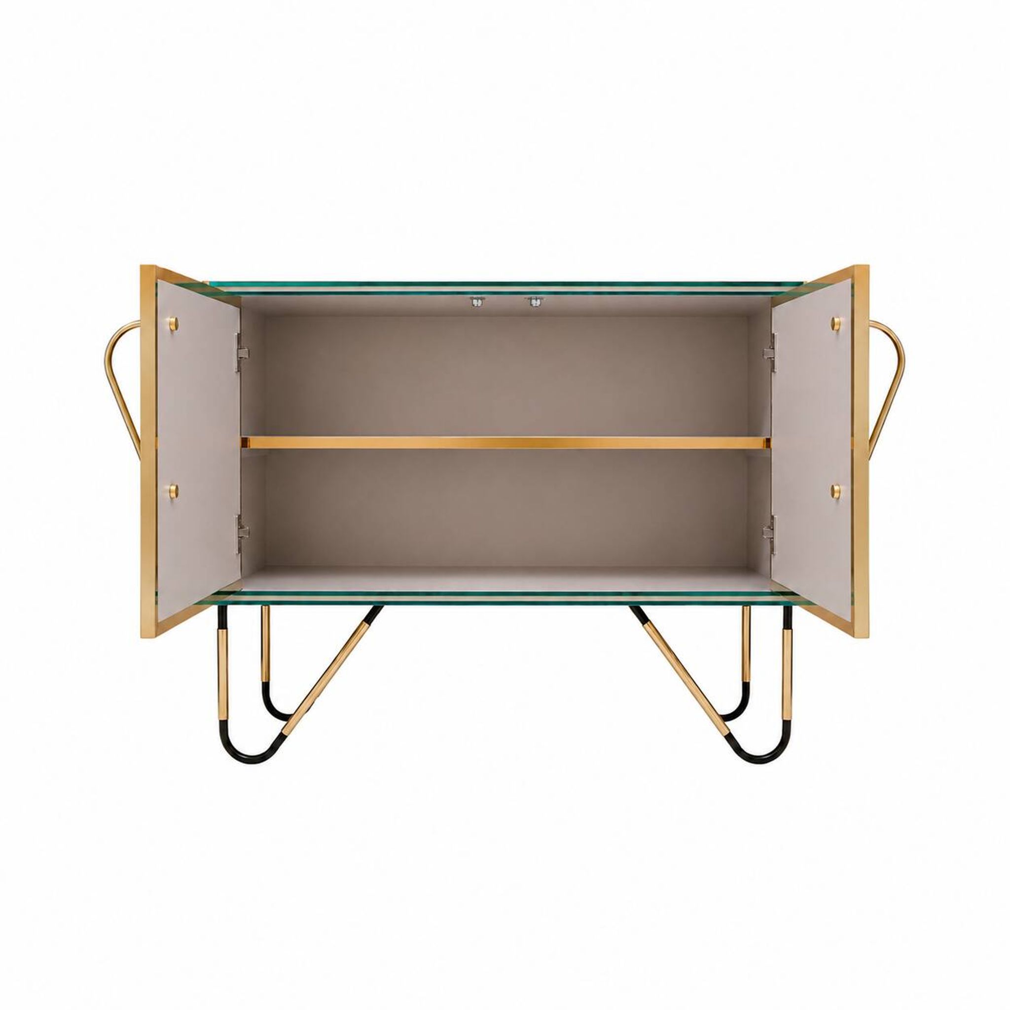 Buffet italien en bois massif et verre coloré de style mid-century modern