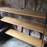 Wall shelf String lacquered metal black and light wood 1960