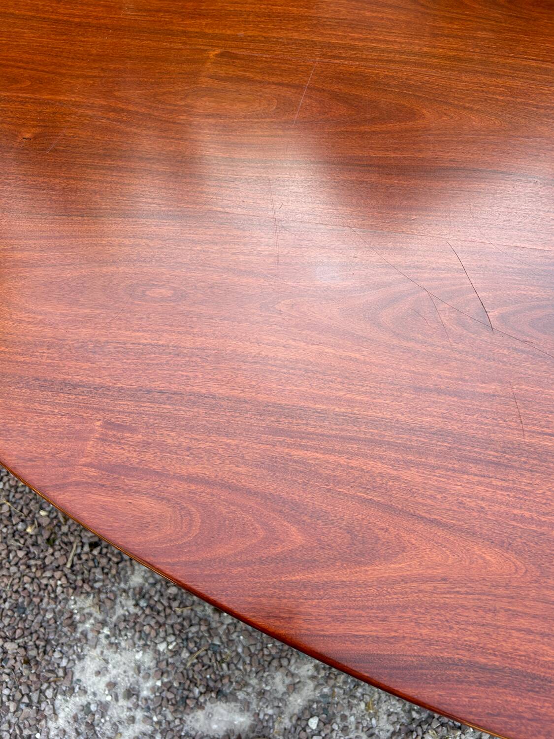 Vintage oval wooden and metal dining table from the 60s and 70s