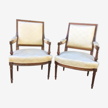 Pair of Louis XVI style armchairs solid walnut