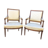 Paire de fauteuils style Louis XVI noyer massif