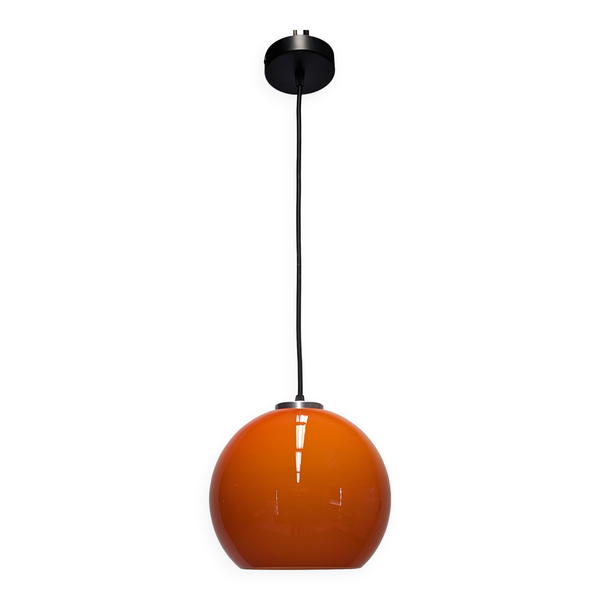 Orange opaline ball pendant light, 60s/70s