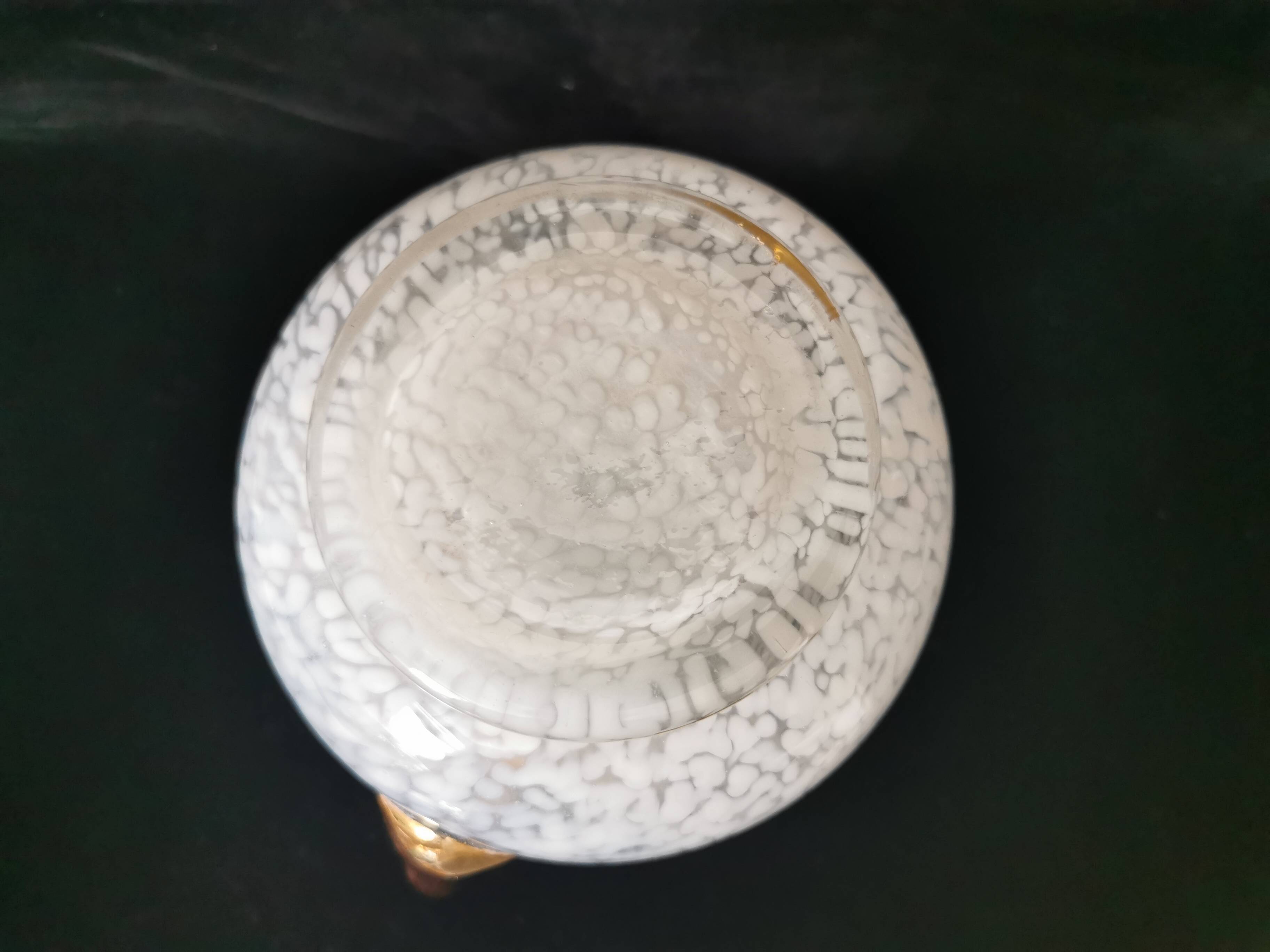 white and gold Clichy glass vase