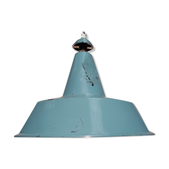 Industrial hanging in blue painted enamelled sheet metal