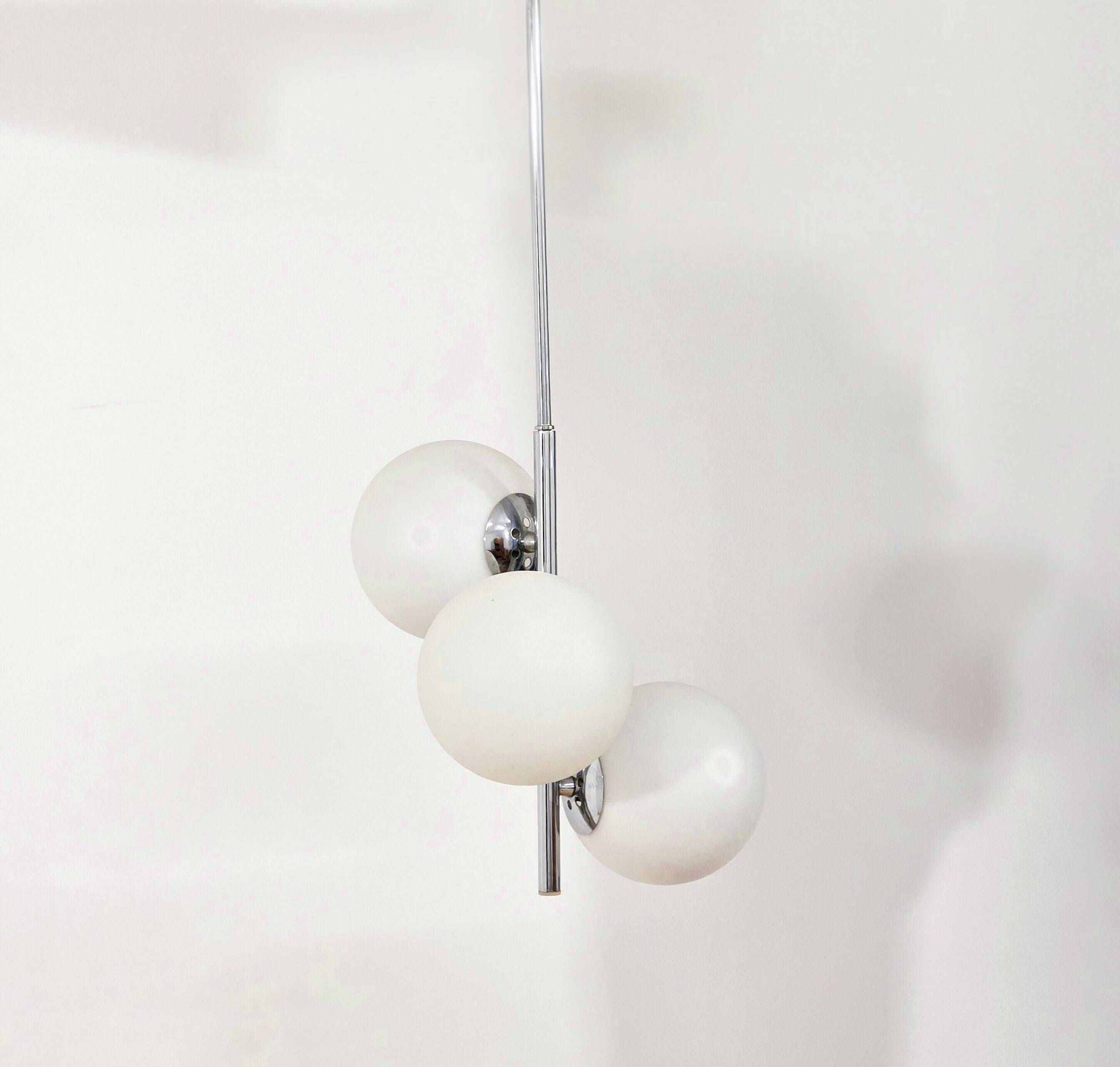 Chrome vintage chandelier with globes – 1970s modernist design