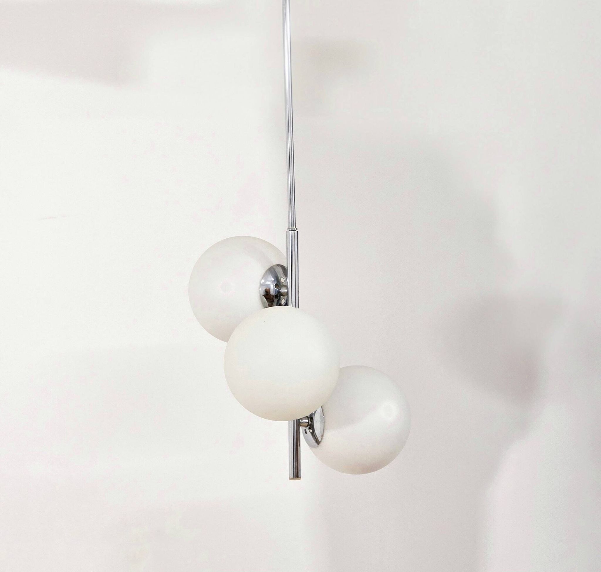 Chrome vintage chandelier with globes – 1970s modernist design