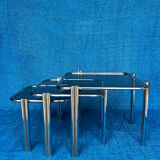 SET OF 3 NESTING TABLES WITH CHROME METAL DOUBLE BASE AND SMOKED GLASS