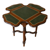 Table à jeux portefeuille de style Louis XVI – cuir vert et bois
