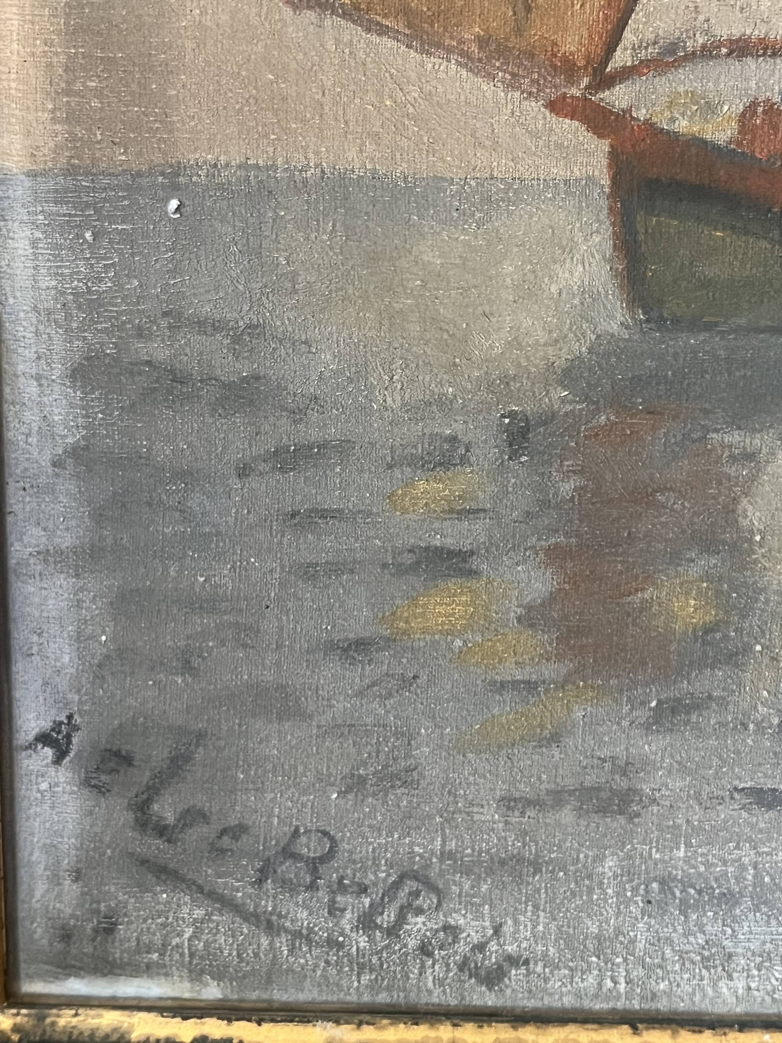 Huile sur toile bateau de pêcheurs