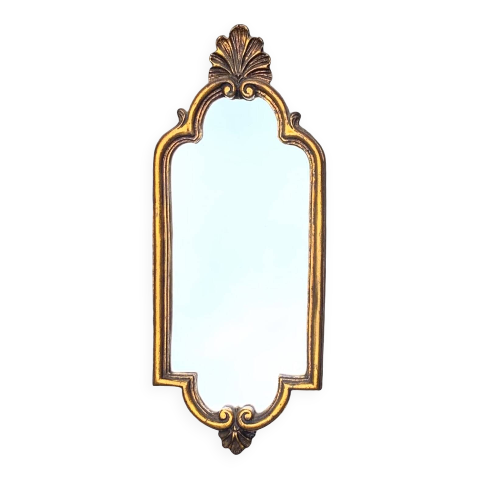 Old small wall mirror in golden resin