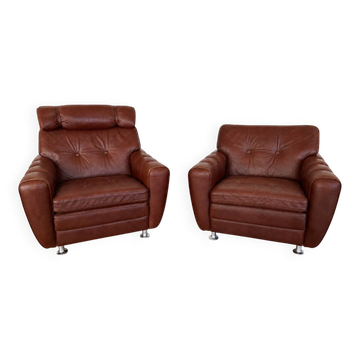 Chaises longues danoises vintage des années 50 par Svend Skipper en cuir bordeaux.