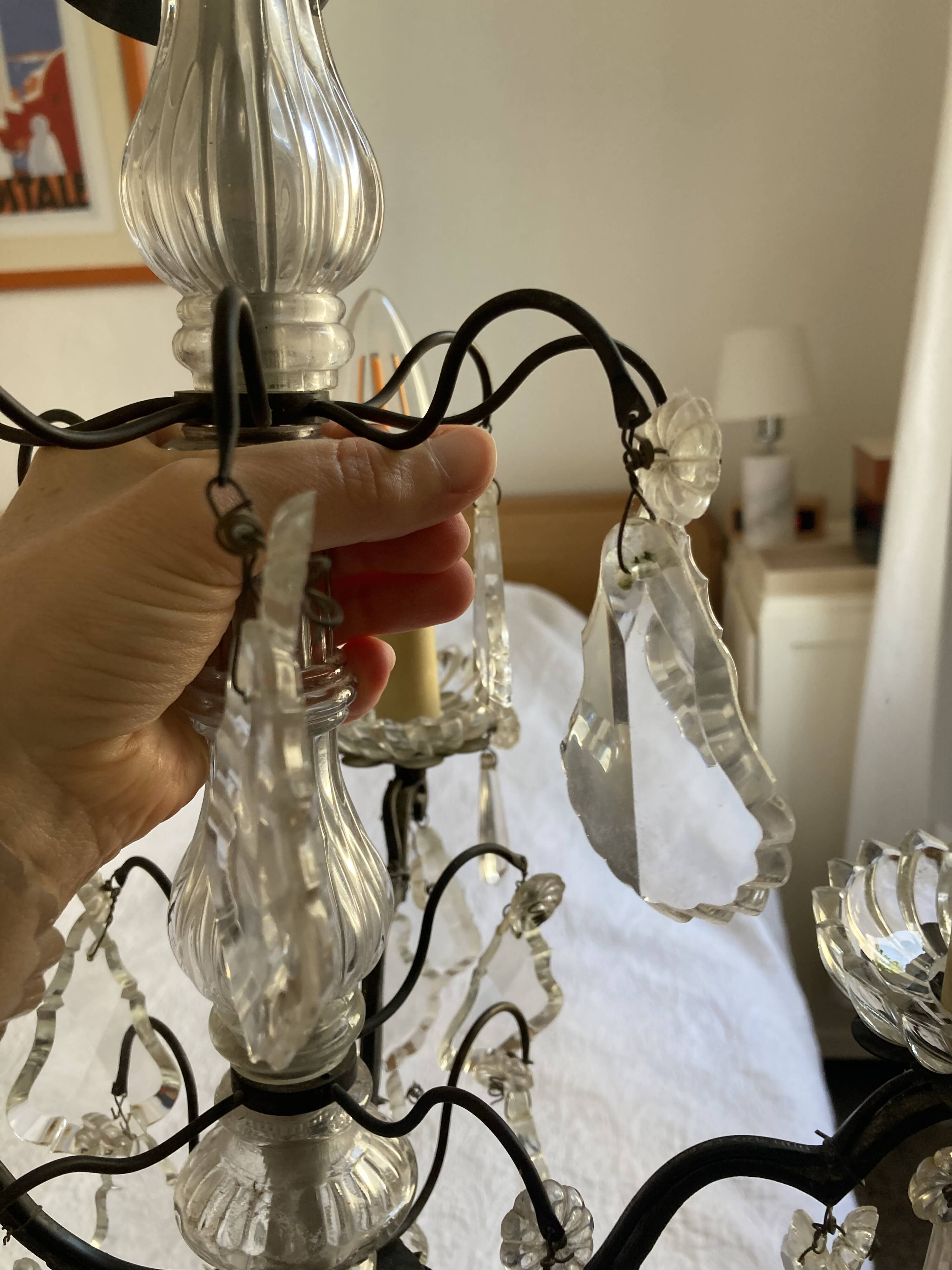 Lustre vintage à pampilles 4 branches