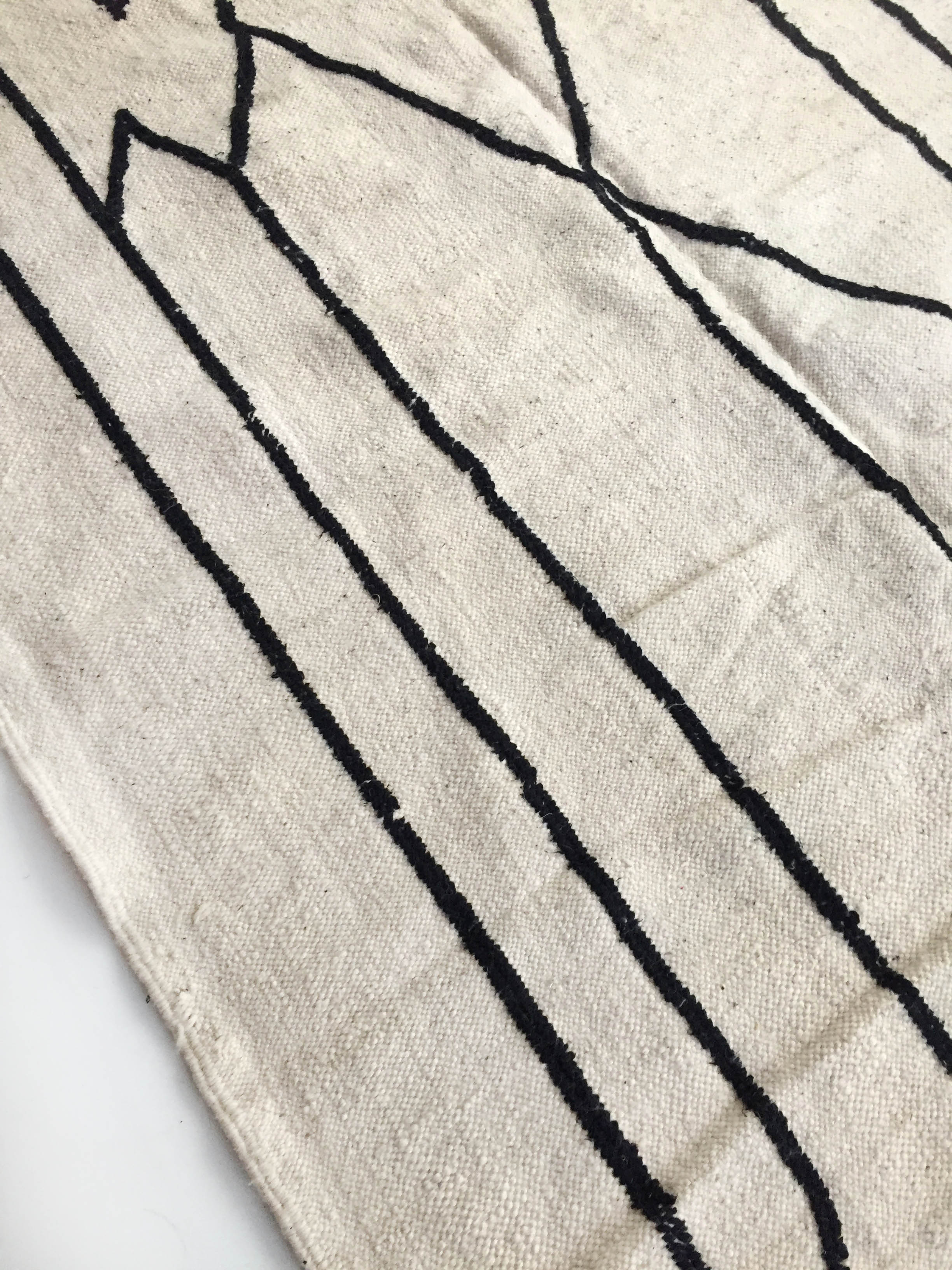 Moroccan Berber Kilim carpet ecru with black graphic patterns 315x198cm