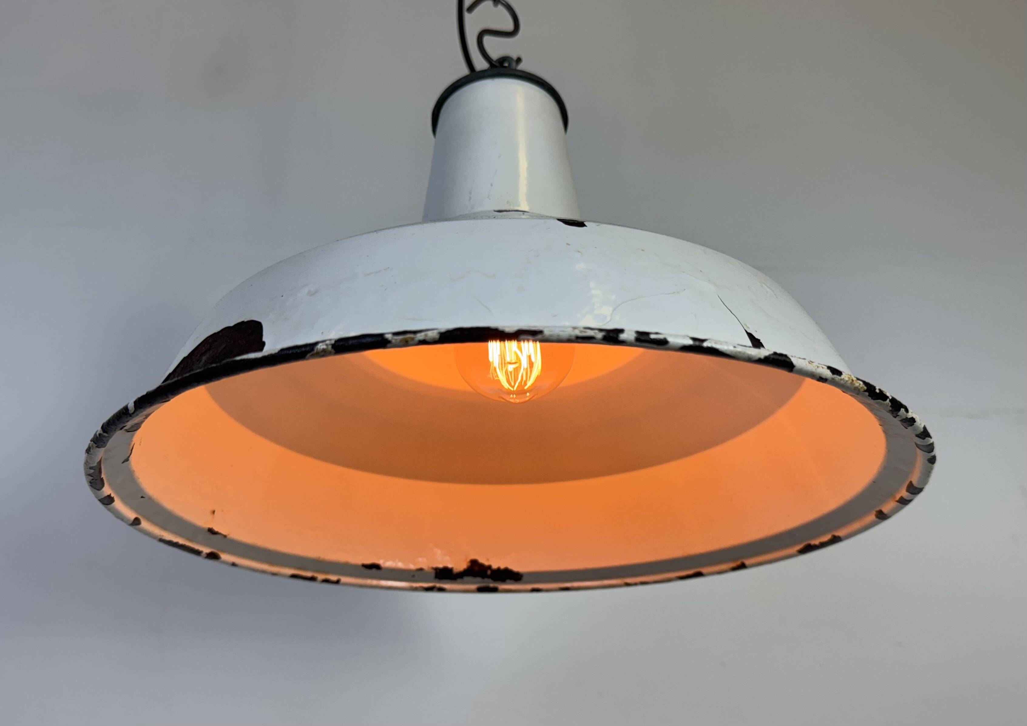 Industrial British White Enamel Factory Pendant Lamp from Benjamin, 1960s