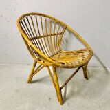 Adult basket armchair in vintage wicker rattan 1960s