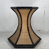 Coastal palm regency rattan bamboo side table or dining table base, France, 1970s