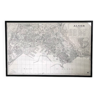 Vintage map of Algiers 1958 wood and glass frame
