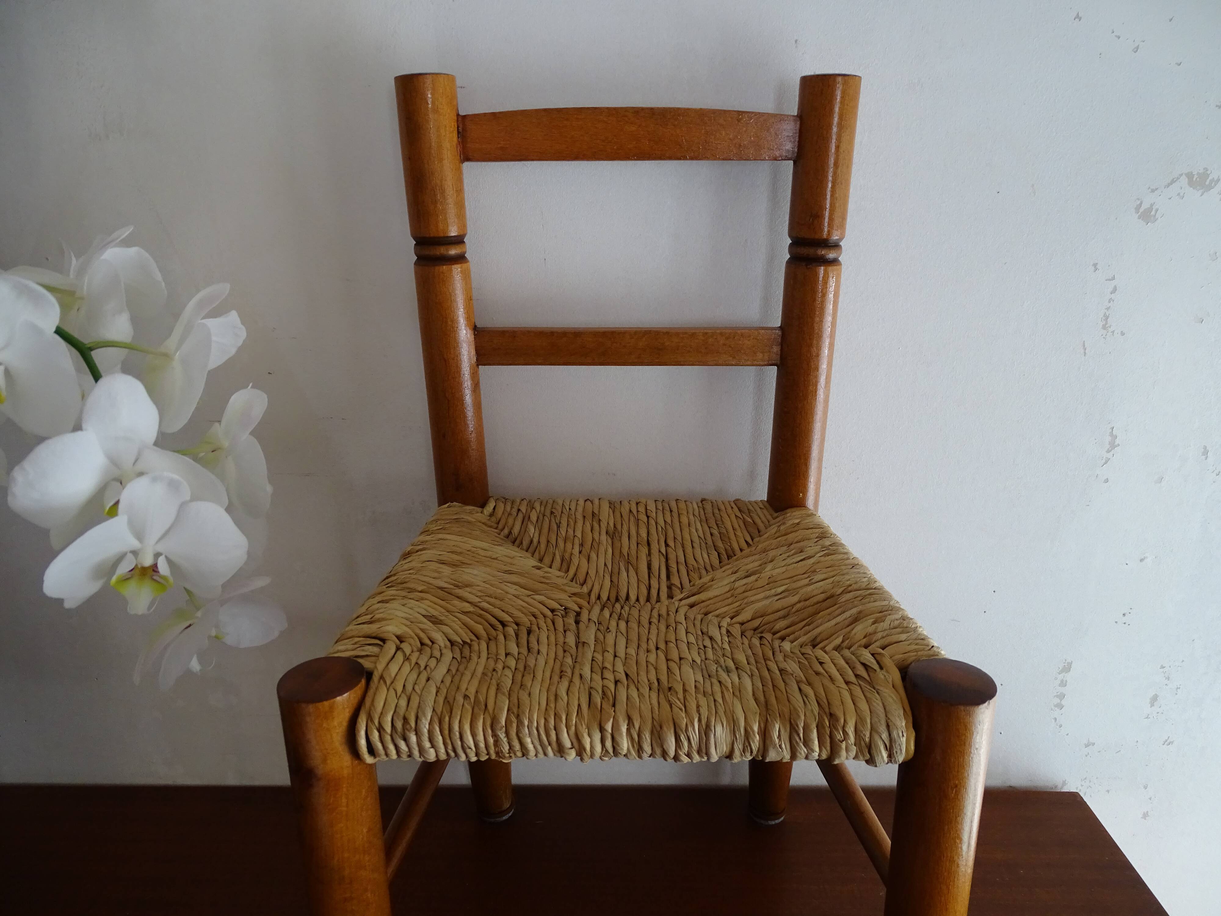 Chaise bois paillé enfant vintage 50 cm  Selency