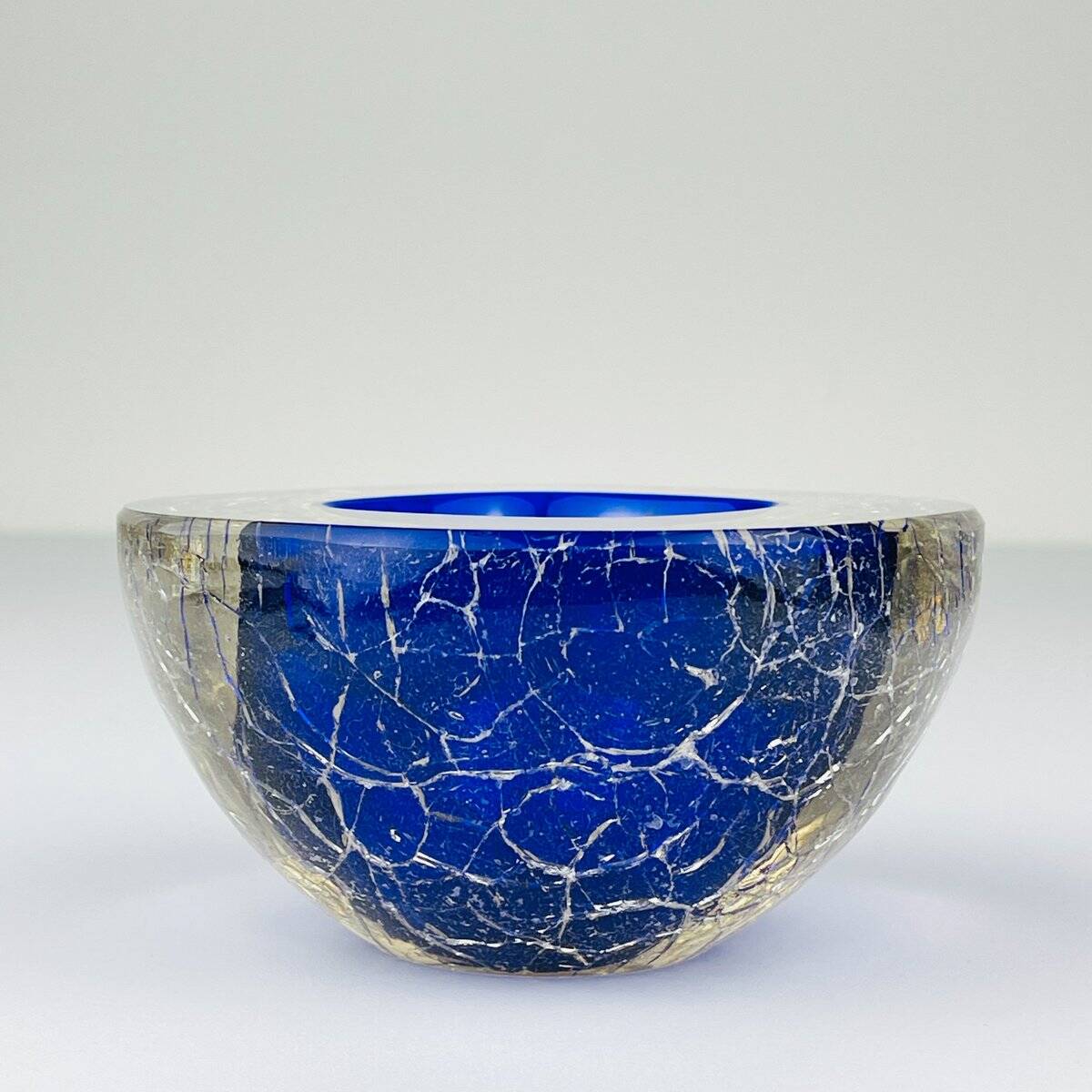 Vintage blue Italian Murano glass ashtray, 1980s