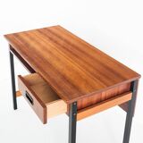 Vintage one-drawer desk. Mahogany veneer and solid beech. France, 1960s