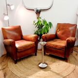 Pair of armchairs with club leather mustache