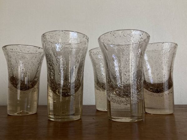 Set de 6 gobelets Biot rose des sables 1960 signés