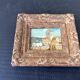 Small old painting signed Daniel Rouvière – Village scene with horses