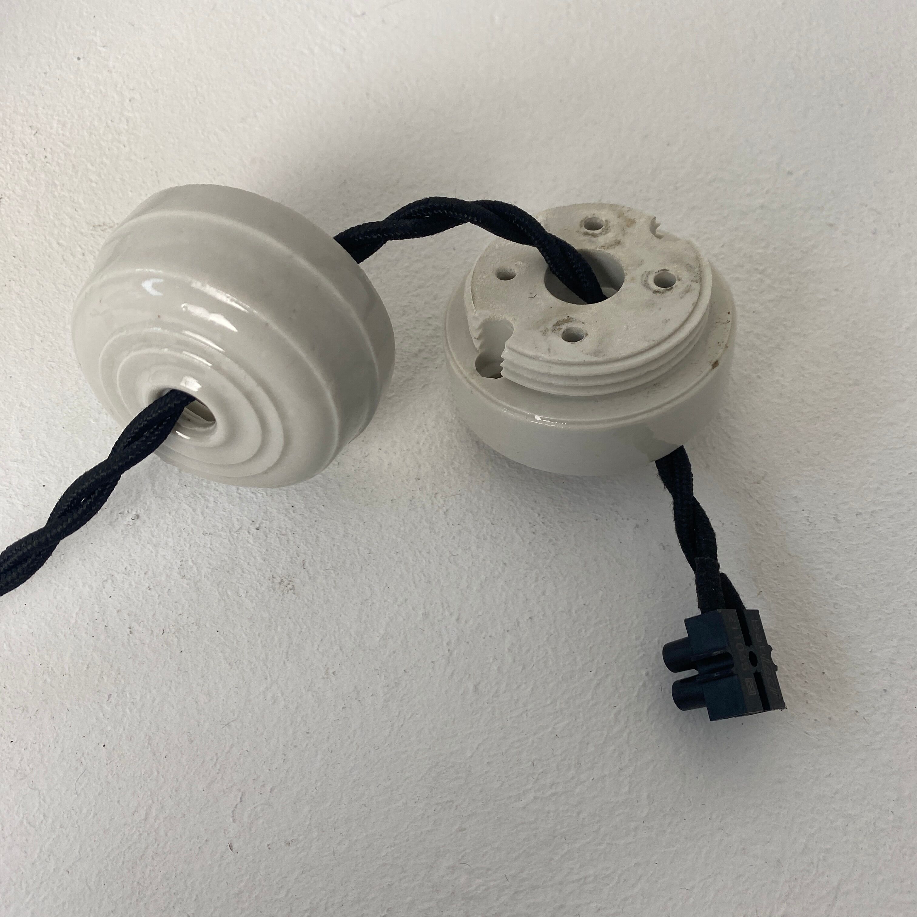 Pair of vintage glass pendant lamps