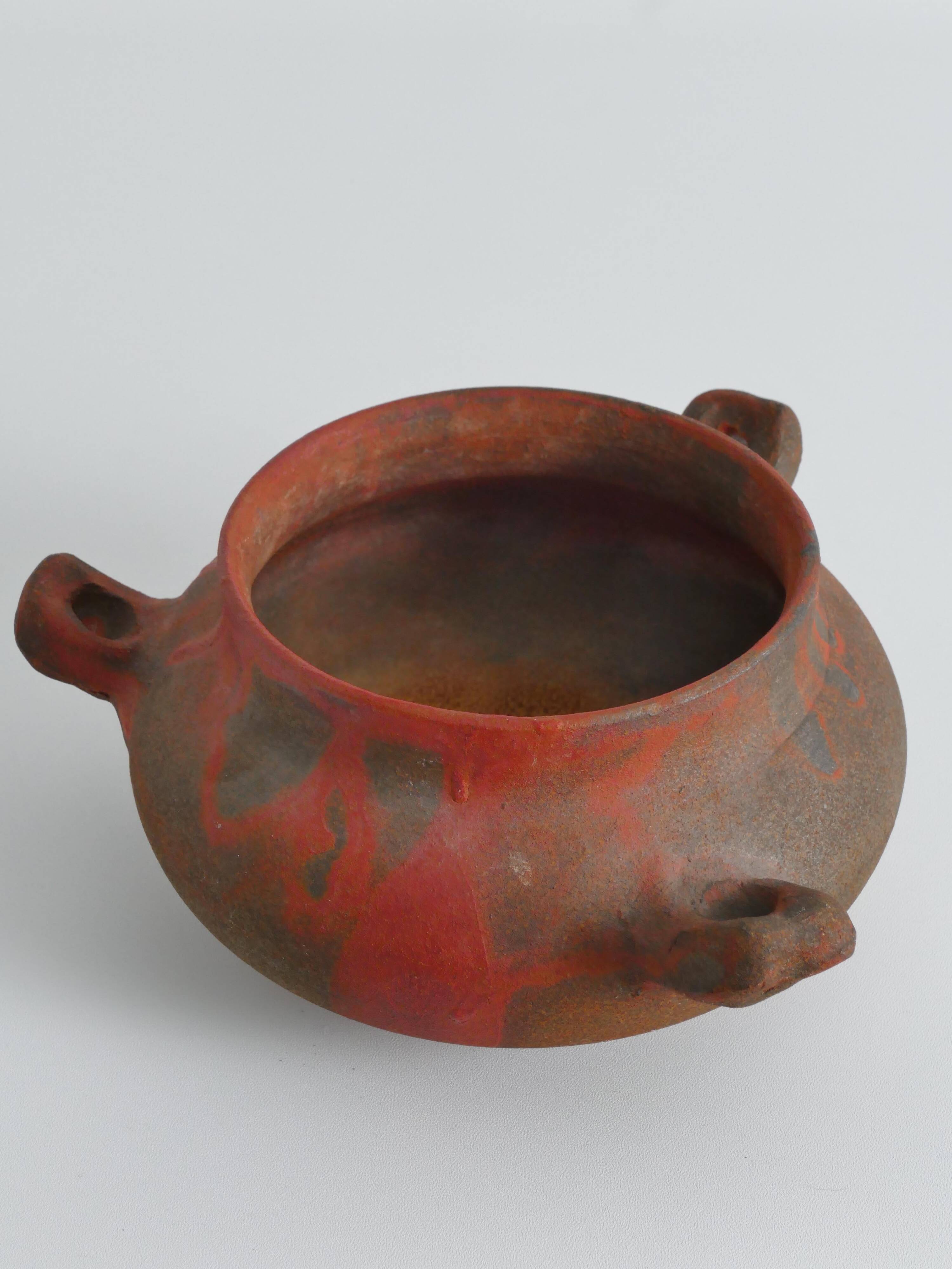 Studio Pottery Three-Handled Earthenware Ceramic Vessel