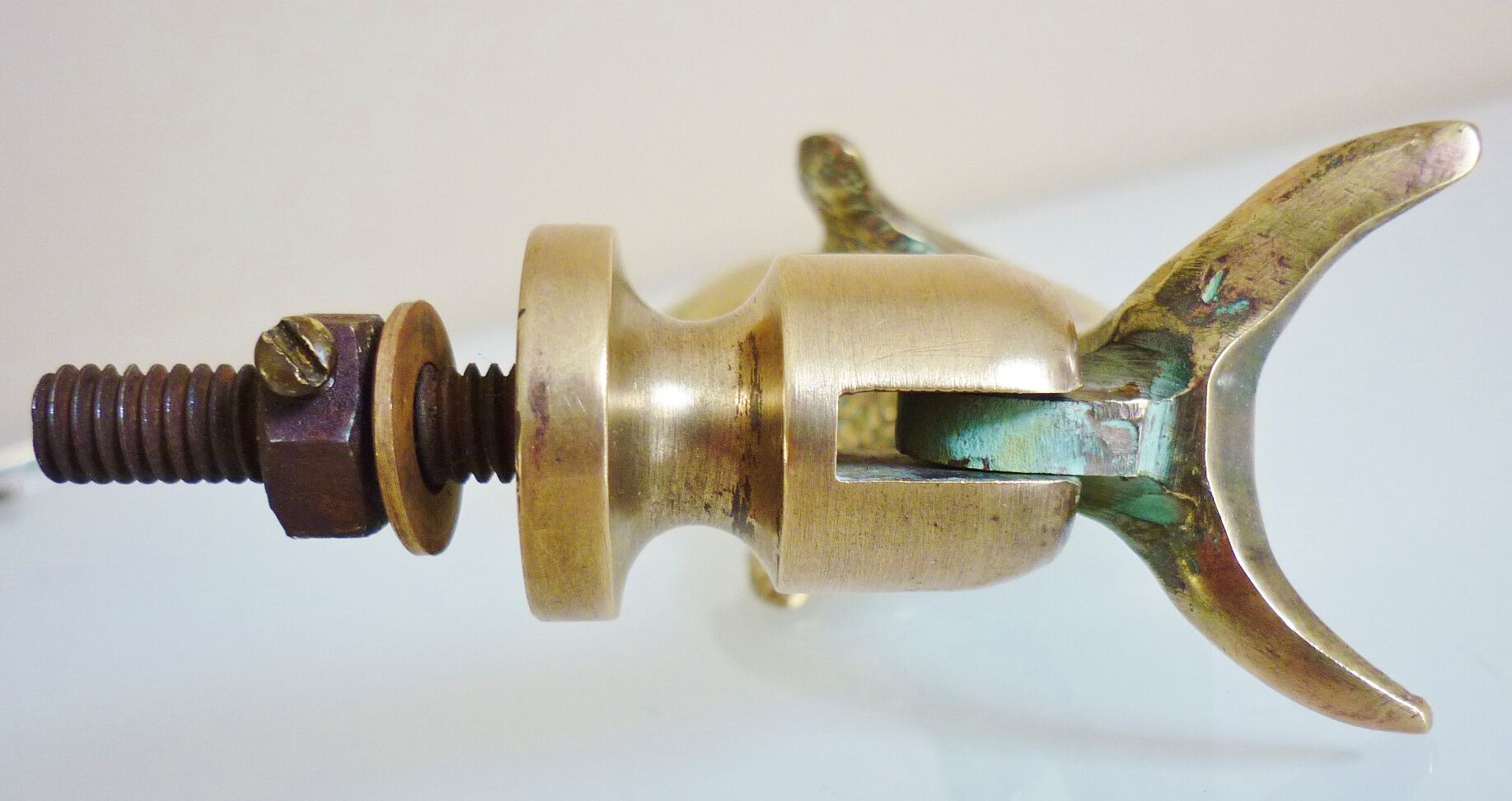 Door knocker with stopper and Maltese cross, solid brass dolphin
