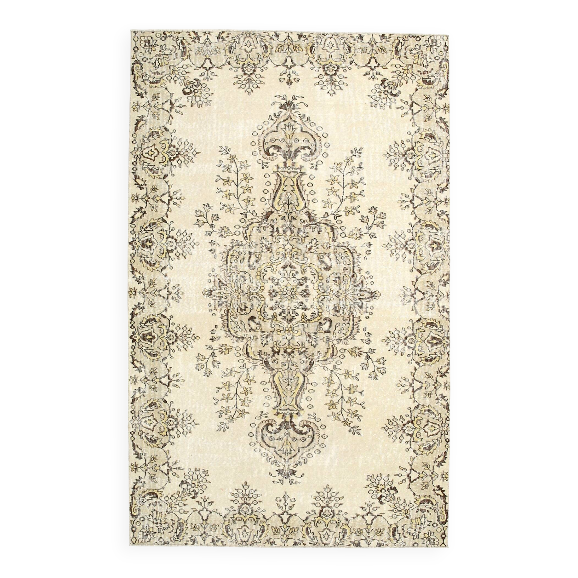 Turkish Light Green & Cream Vintage Rug, 162x259Cm