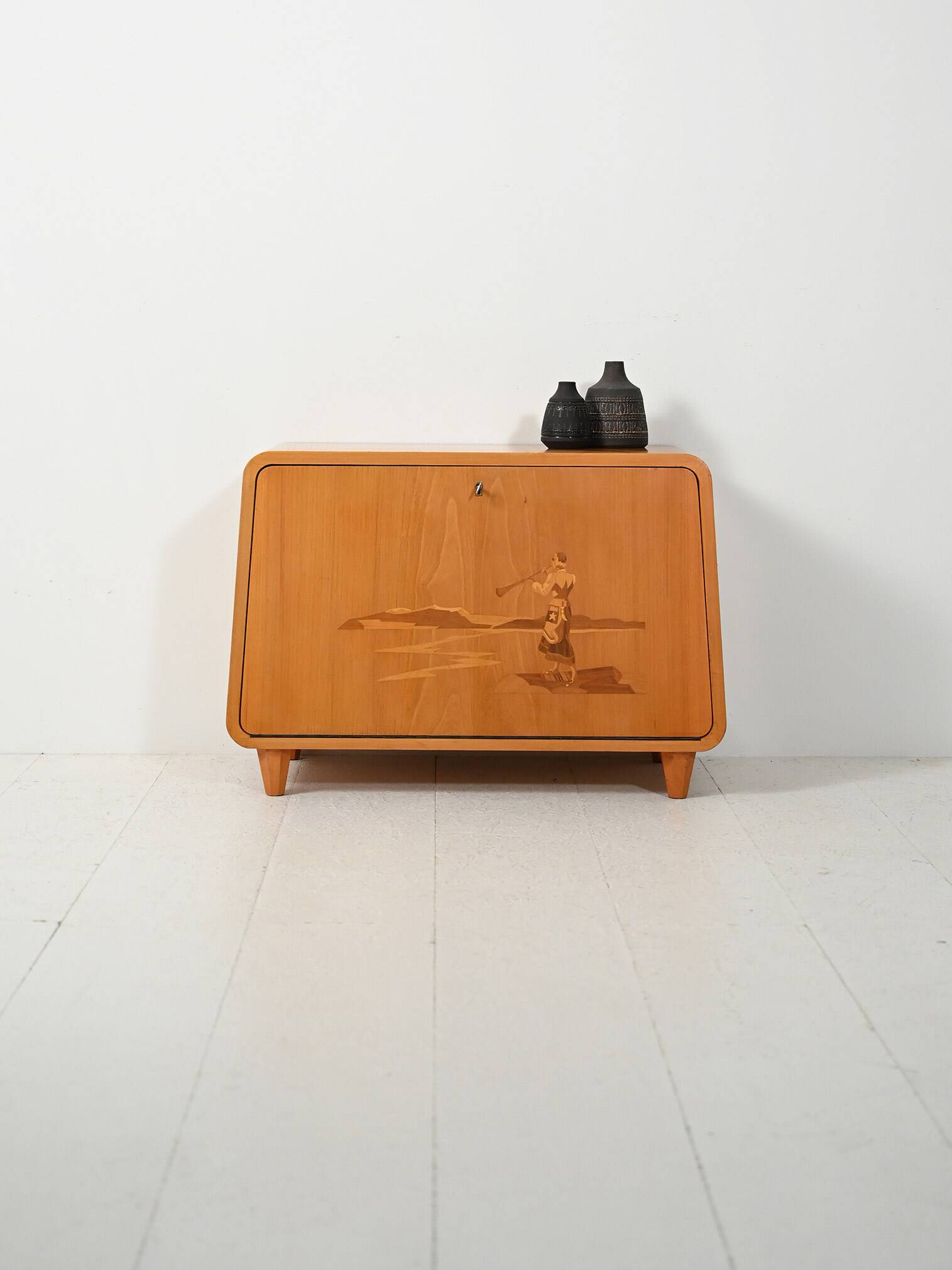 Scandinavian 1940s elm cabinet with inlay