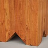 Brutalist solid Teak wood Stool or Side Table. 1990s