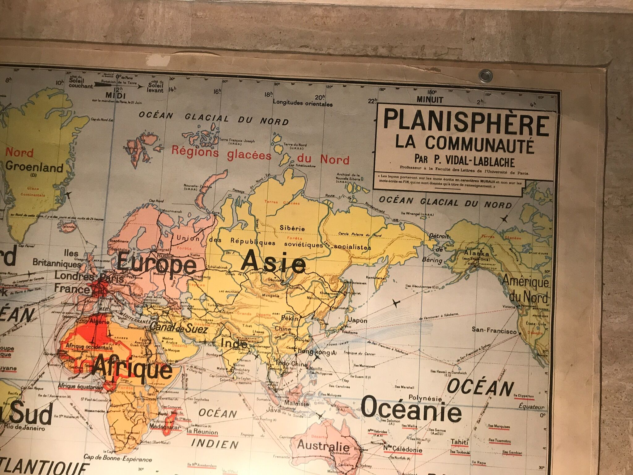 School planisphere Vidal-Lablache 1955 map