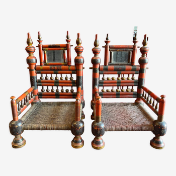 Pair of low ceremonial armchairs, Pakistan Punjab