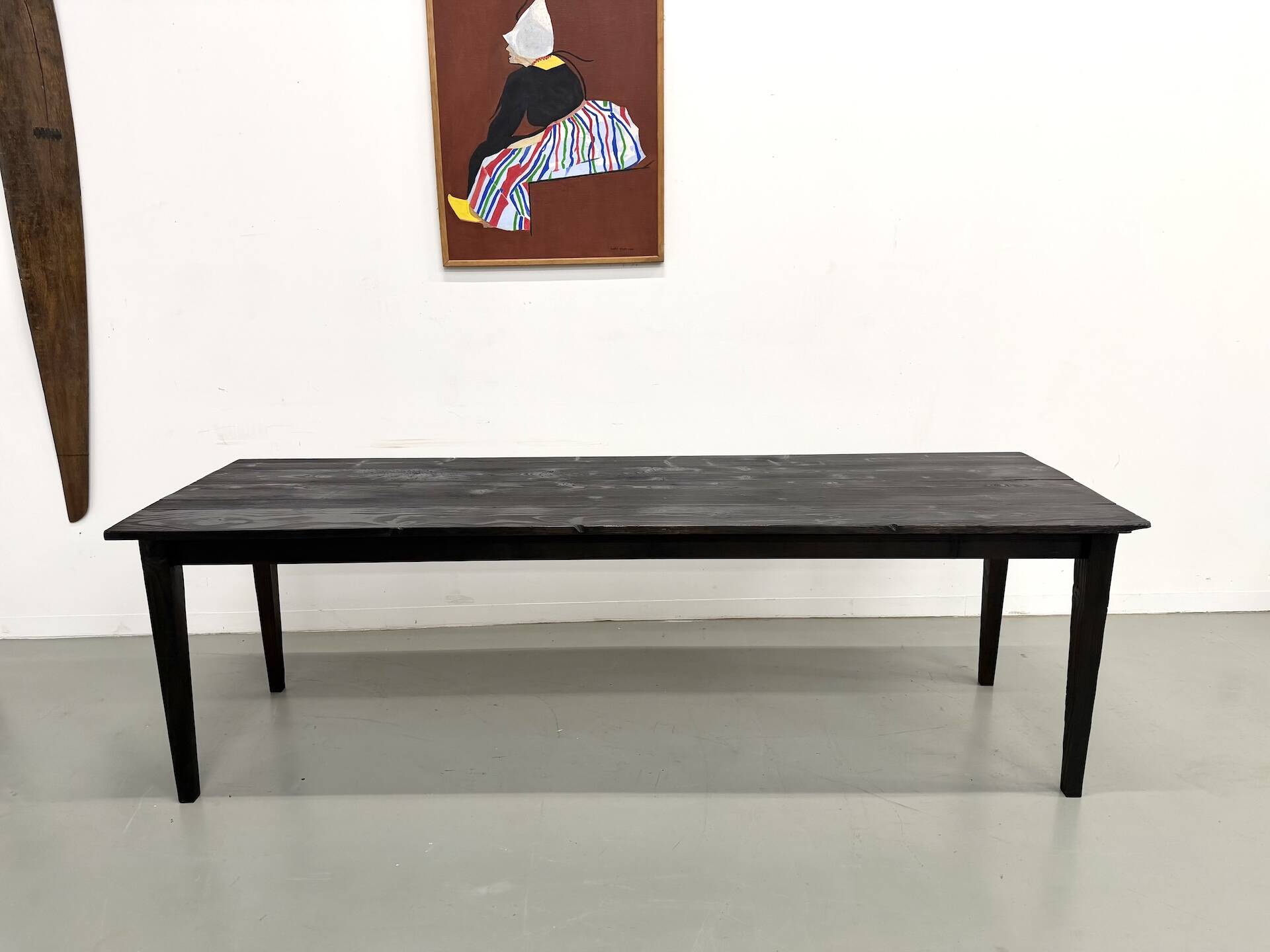 Large 1950s Farm Table in Burnt Wood (Shou Sugi Ban) – L245 cm