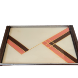 Art Deco wooden and painted glass plateau