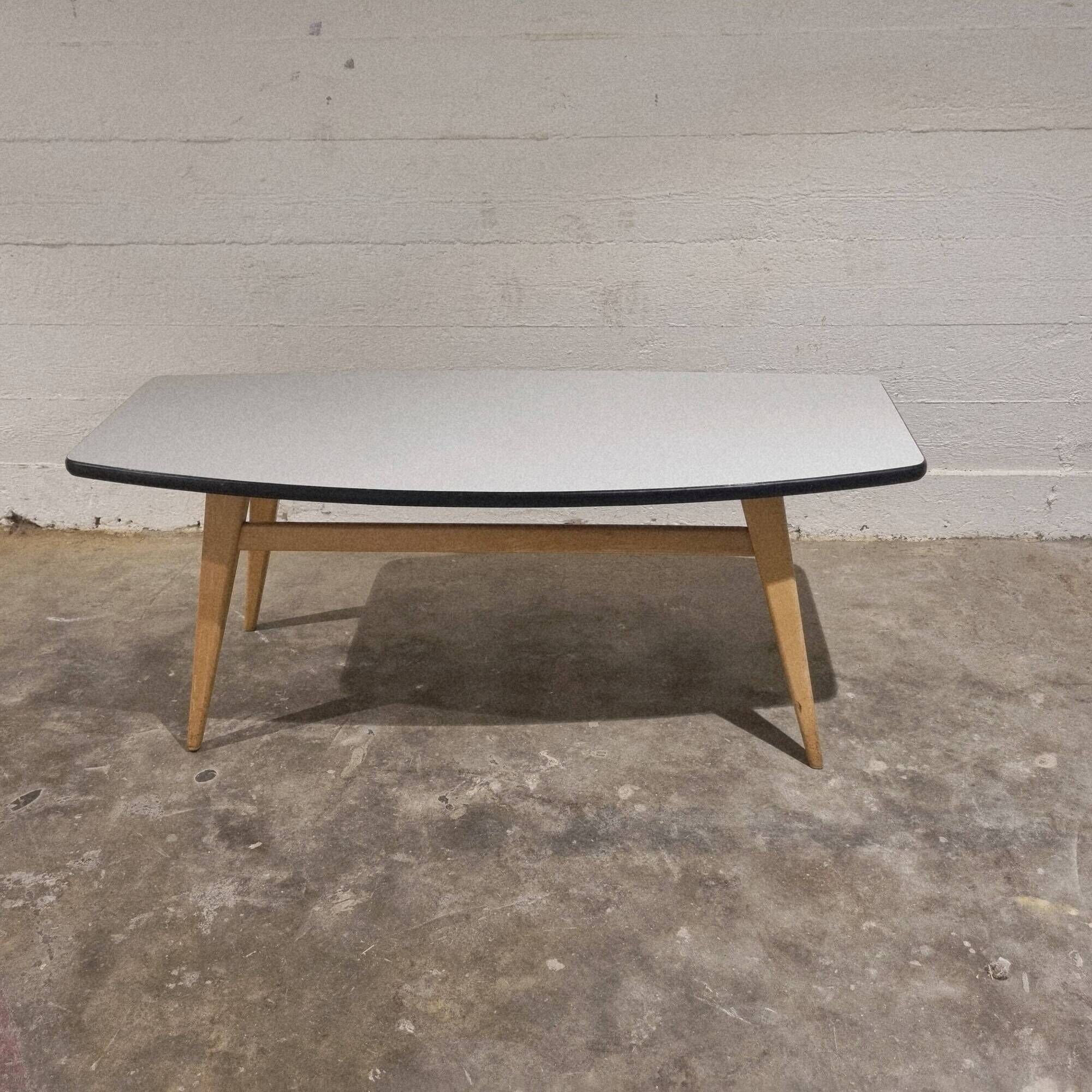 Vintage surfboard coffee table in birch and formica, 1950s