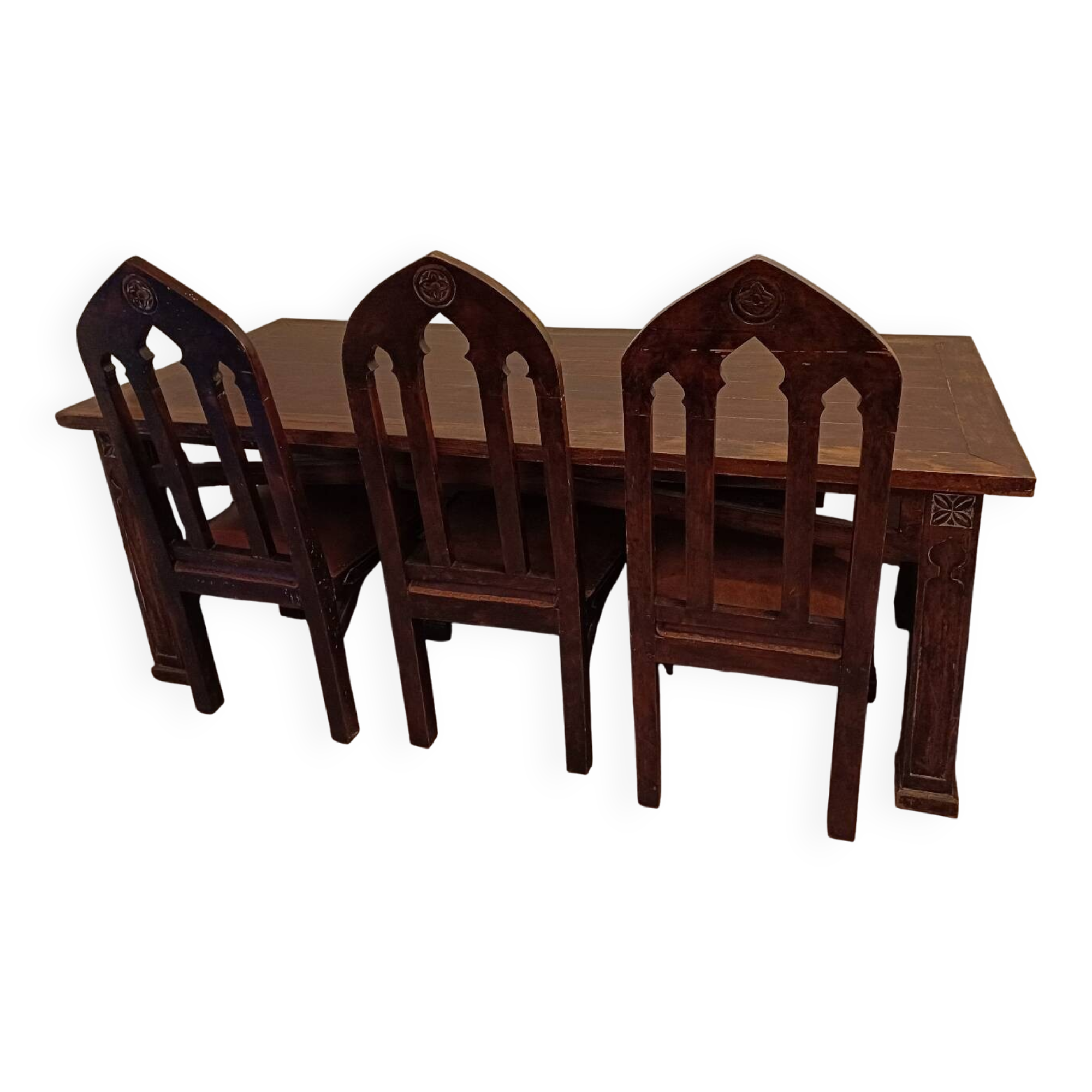 Table à manger hayrake style art nouveau et six chaises assises cuir d