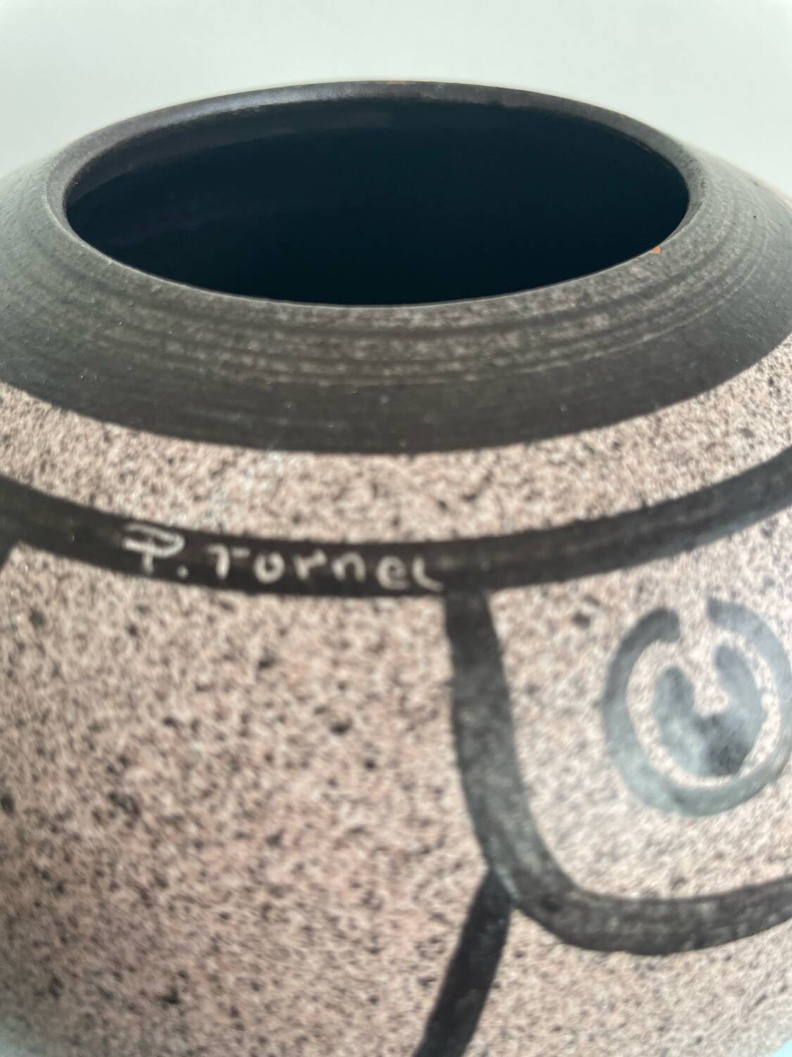 Stylized face vase signed Pierre Tornel – modernist ceramic – France 20th century