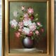 Oil on canvas painting bouquet of flowers signed 80s